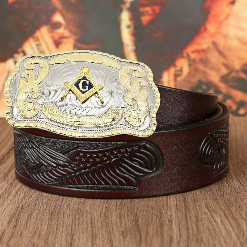 WMG Masonic Mason Symbol Logo Large Huge Rodeo Western Gold Tone Belt Buckle Fits Up to 2 Inch Belts - Image 5